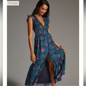 Anthropologie Smocked Ruffle Maxi Dress
